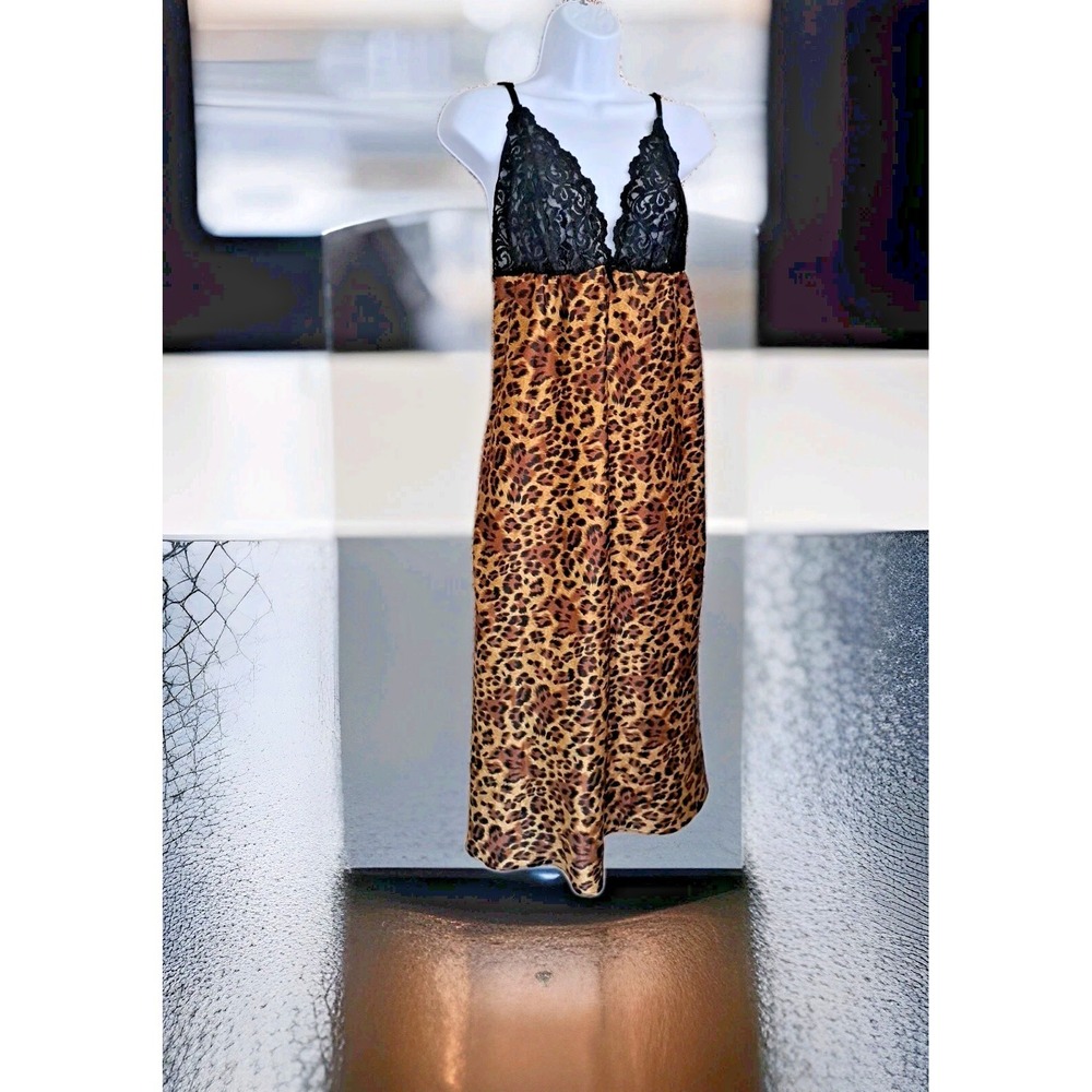 Smart & Sexy Sleepwear‎ Nightgown XXL Animal Print Black Lace adjustable Straps